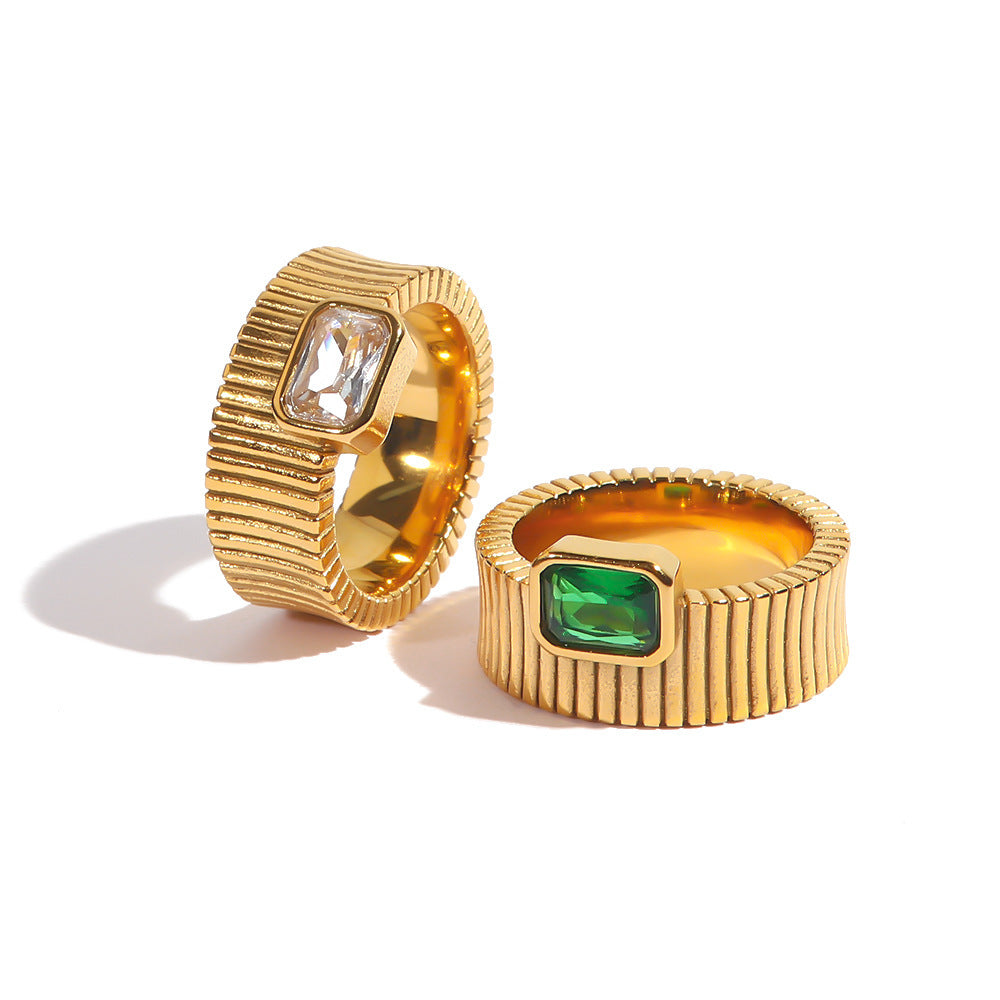 Non-fading Square Diamond Vertical Pattern Ring Retro Rib
