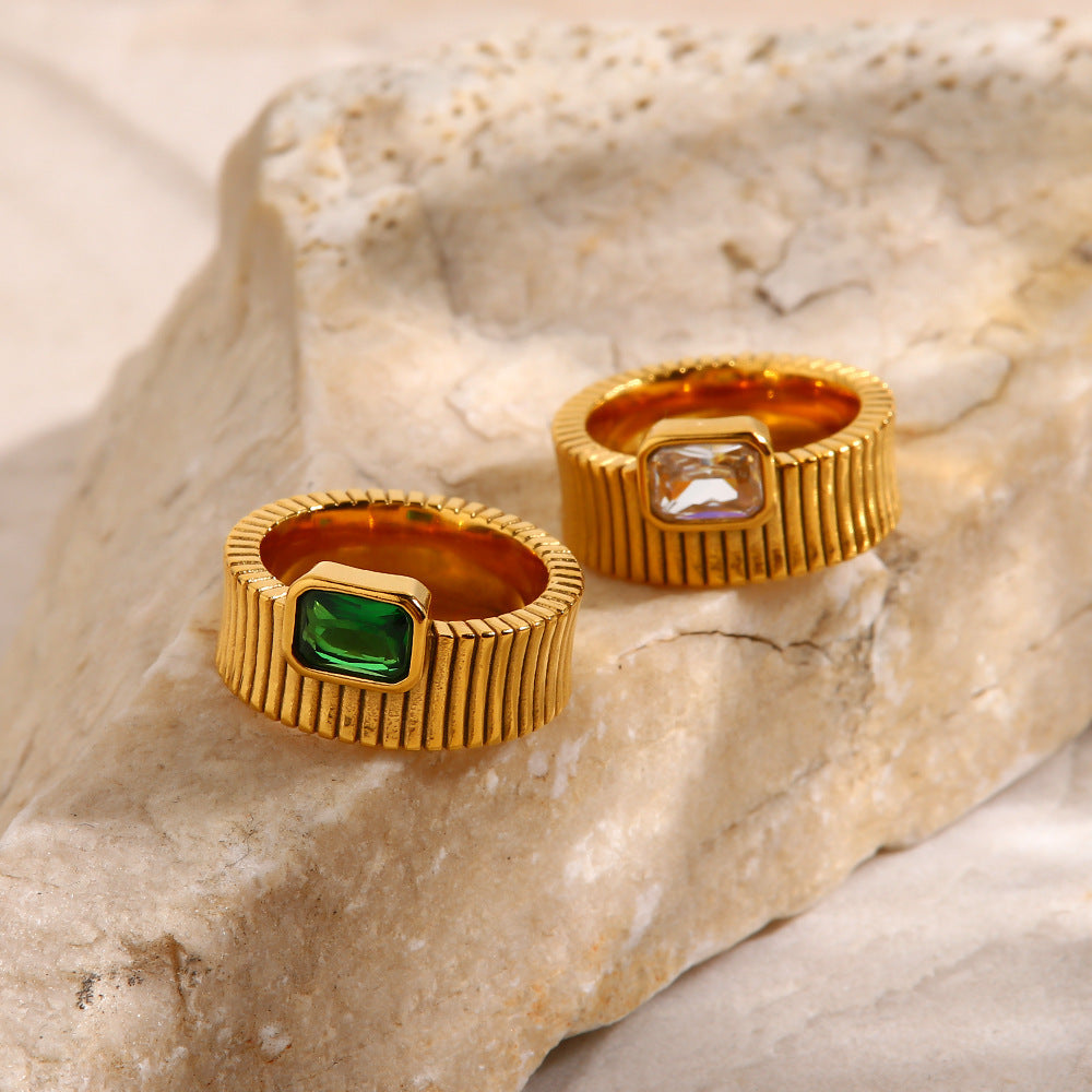 Non-fading Square Diamond Vertical Pattern Ring Retro Rib