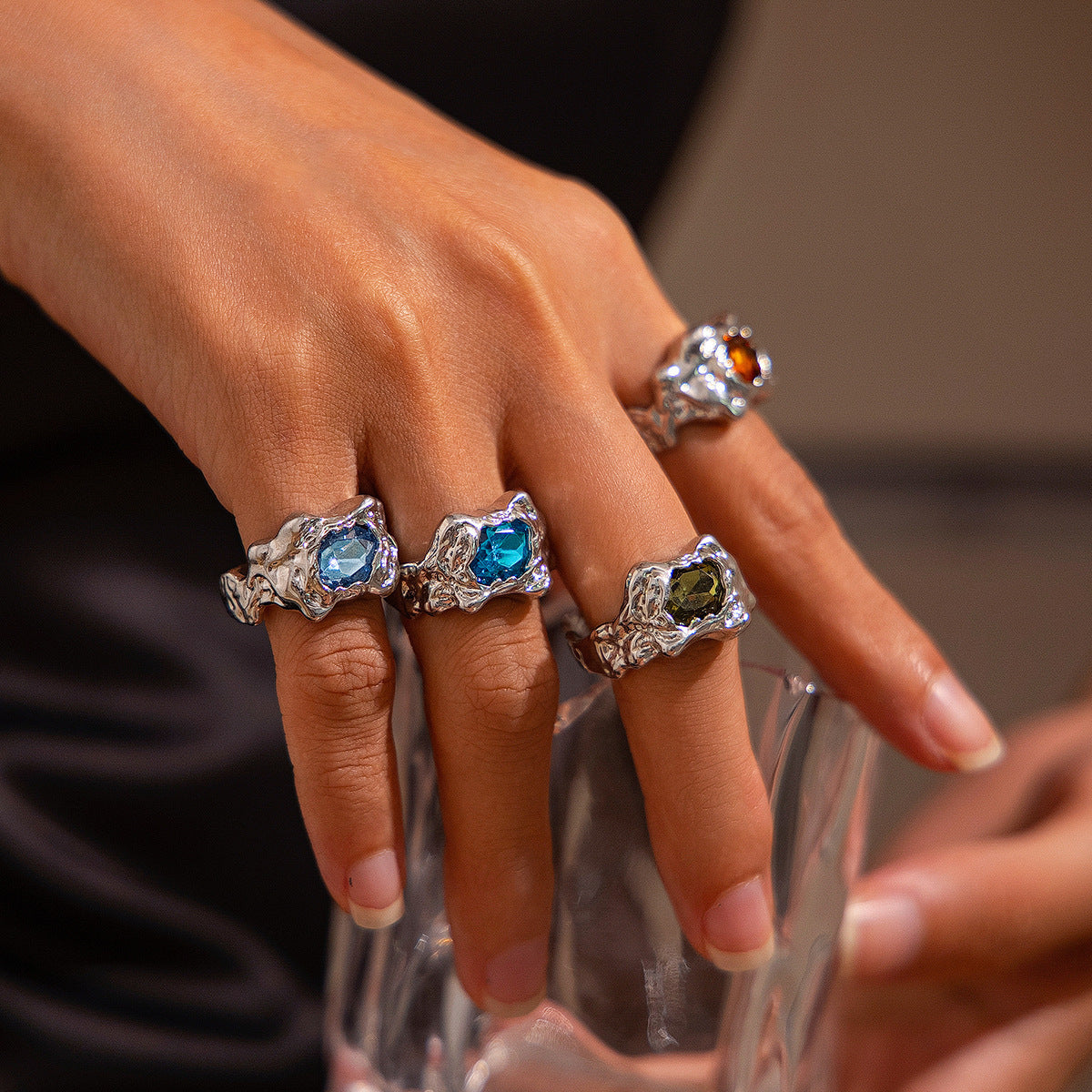 Geometric Diamond Gemstone Ring Suit Women
