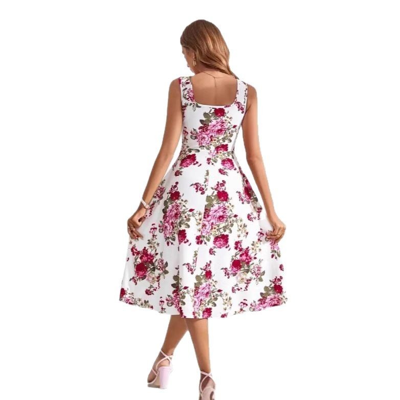 Slim-fit Suspender Dress Fashionable Flower Print