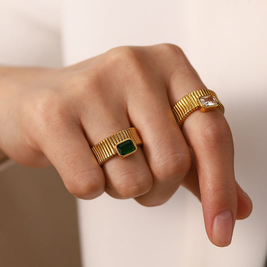 Non-fading Square Diamond Vertical Pattern Ring Retro Rib